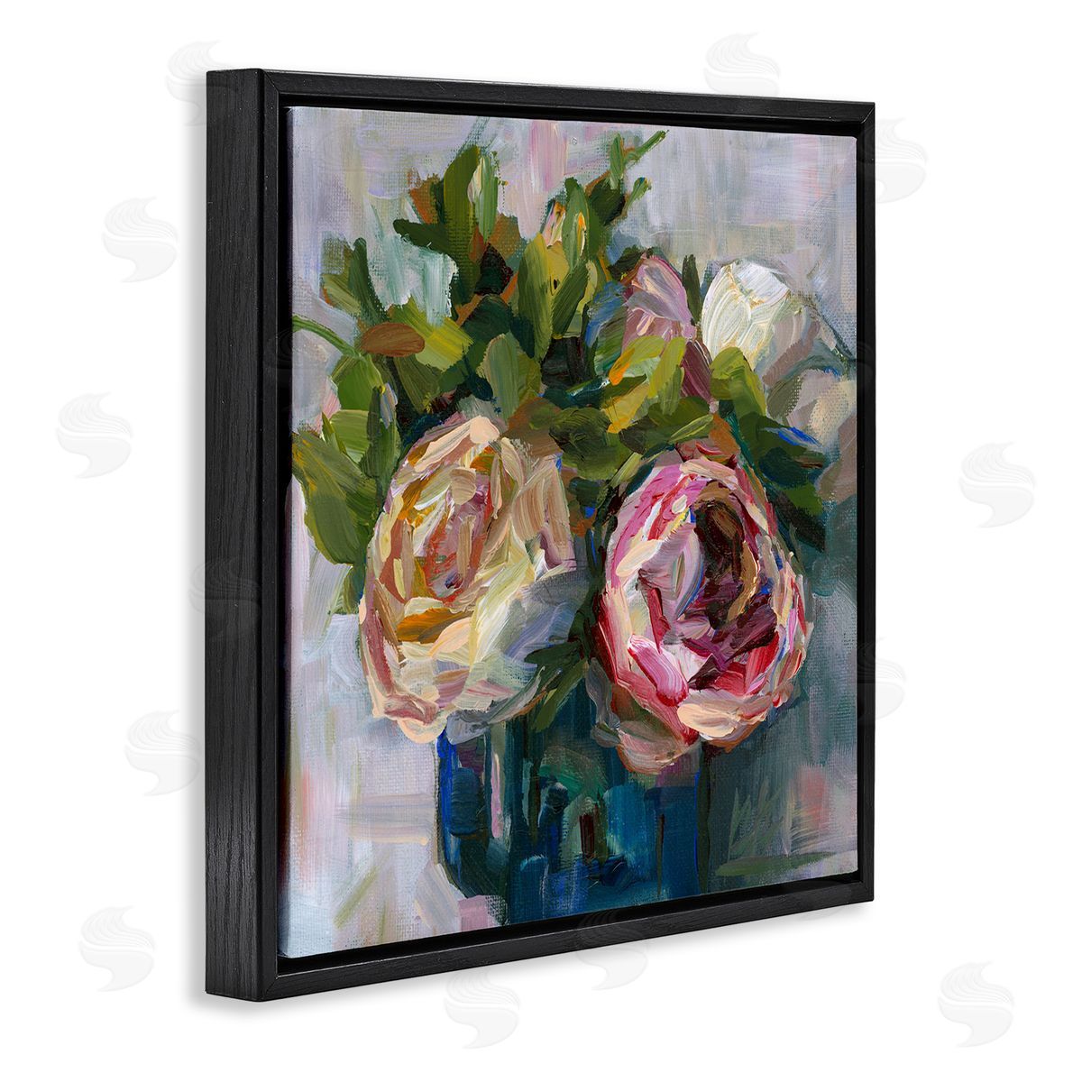 Full Ranunculus Blooms Black Floating Frame Canvas Wall Art, Home Decor by Borcherding