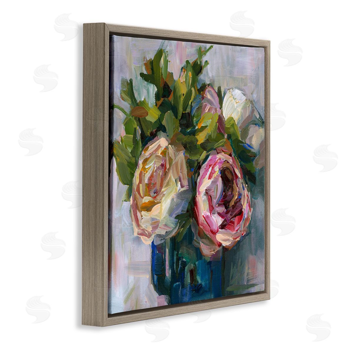 Full Ranunculus Blooms Brown Floating Frame Canvas Wall Art, Home Decor by Borcherding