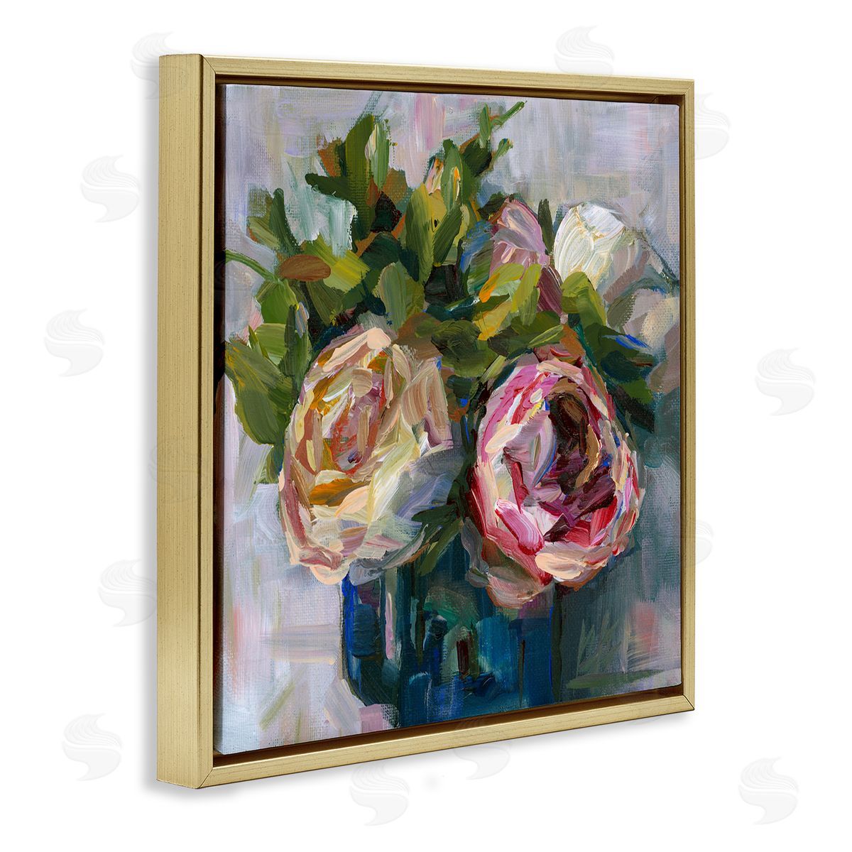 Full Ranunculus Blooms Gold Floating Frame Canvas Wall Art, Home Decor by Borcherding