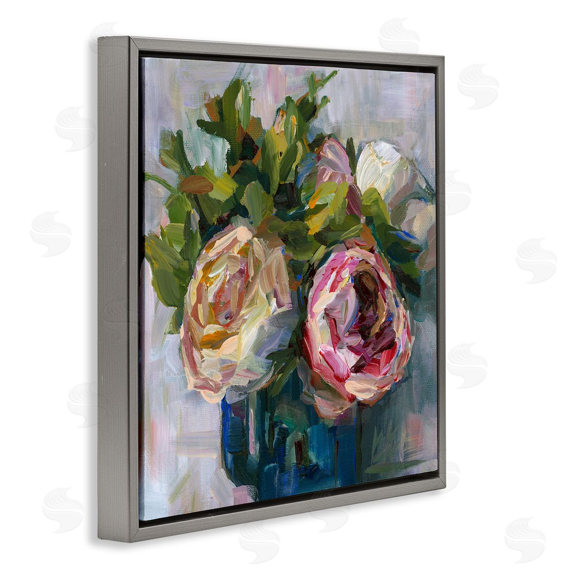 Full Ranunculus Blooms Grey Floating Frame Canvas Wall Art, Home Decor by Borcherding