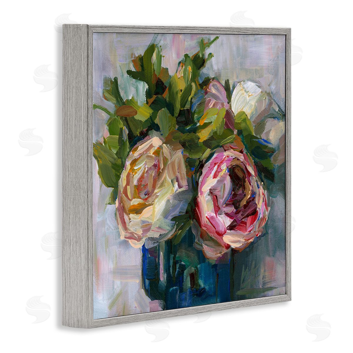 Full Ranunculus Blooms Grey Frame Print Wall Art, Home Decor by Borcherding
