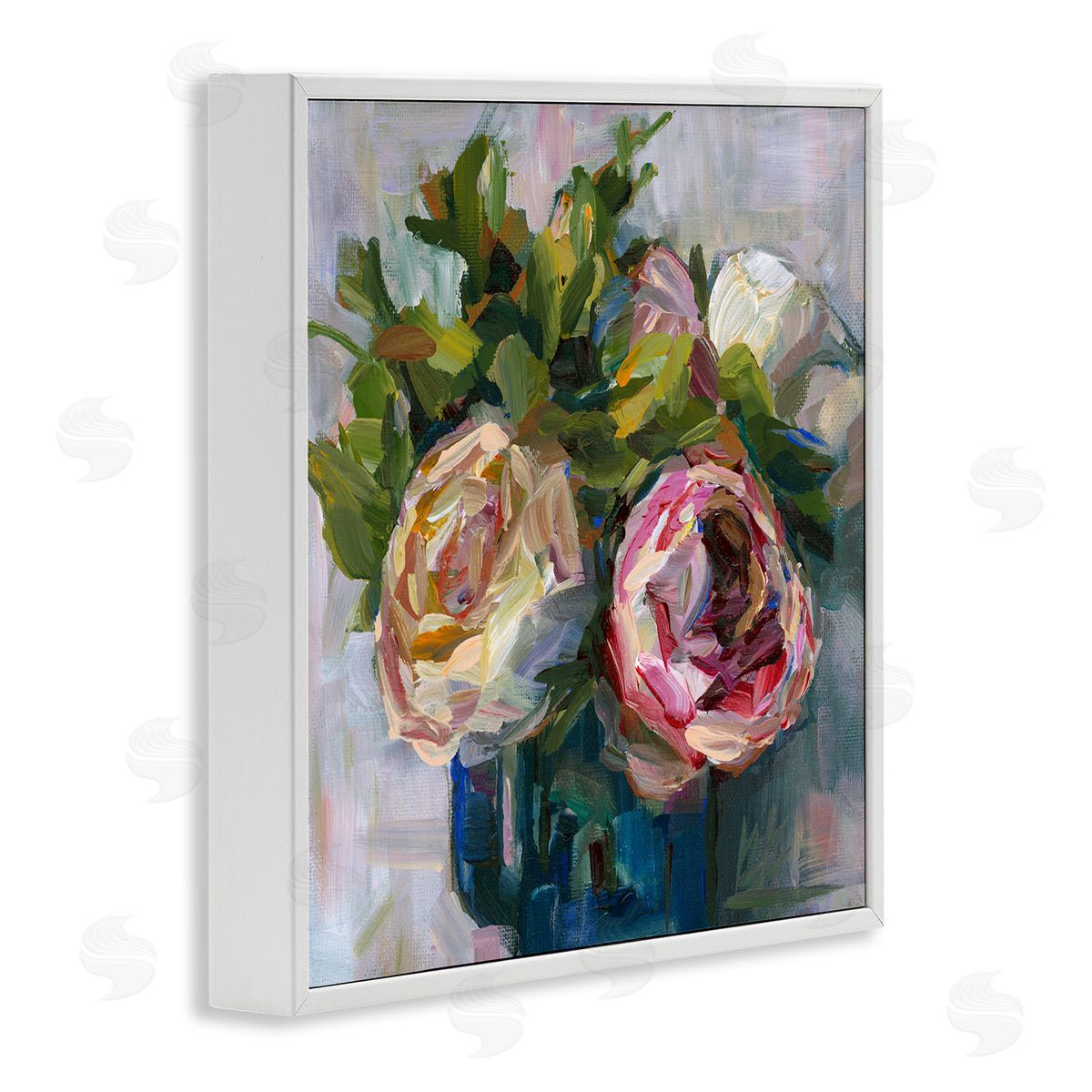 Full Ranunculus Blooms White Frame Print Wall Art, Home Decor by Borcherding