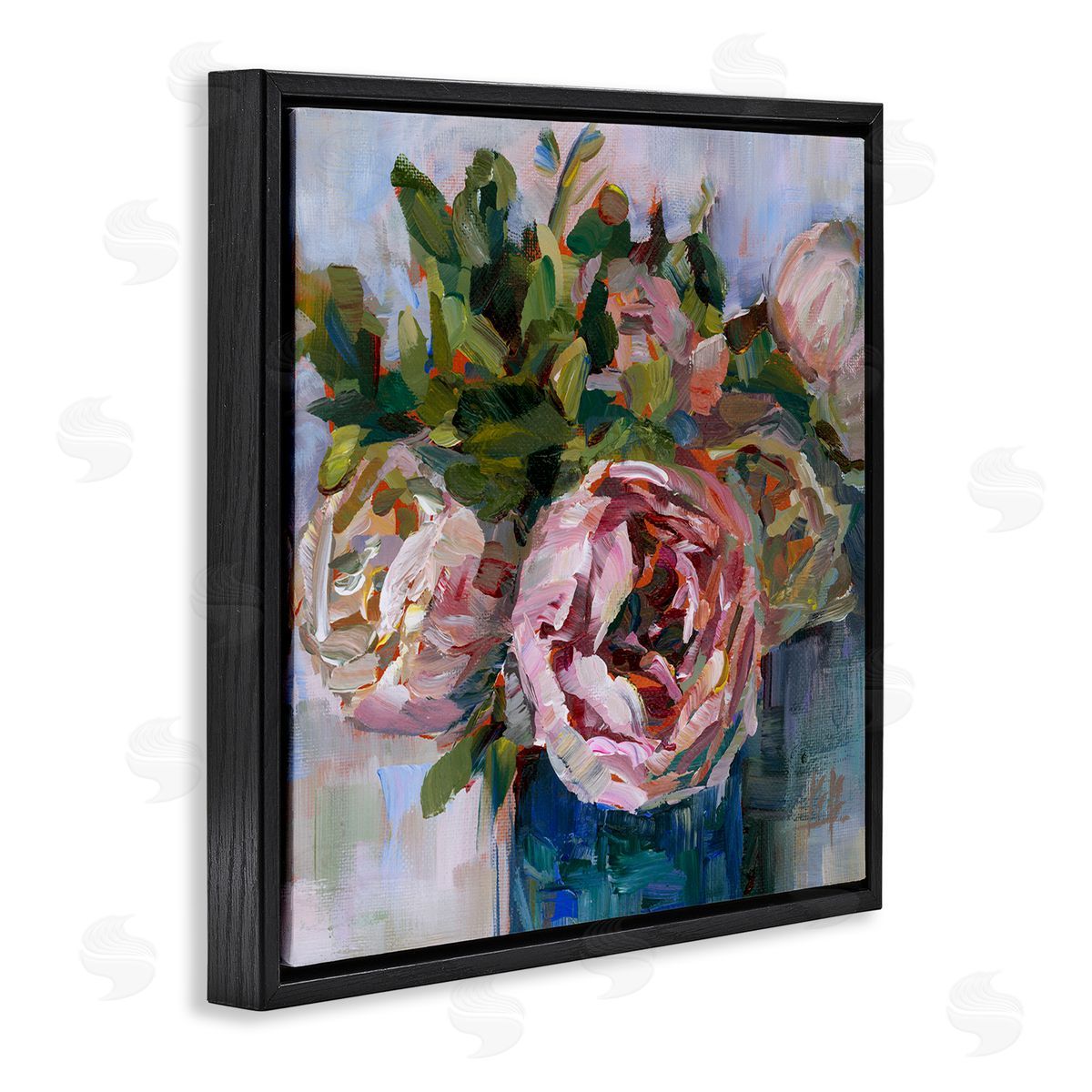 Full Ranunculus Bouquet Black Floating Frame Canvas Wall Art, Home Decor by Borcherding