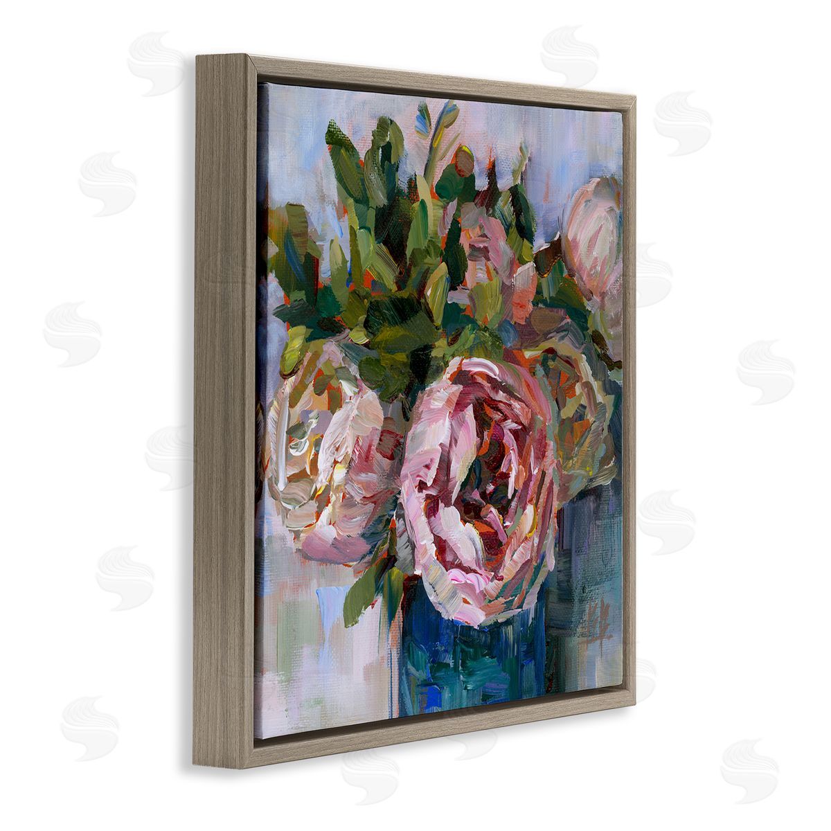 Full Ranunculus Bouquet Brown Floating Frame Canvas Wall Art, Home Decor by Borcherding