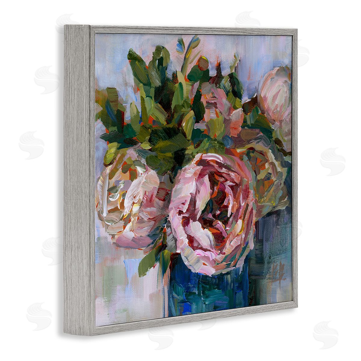 Full Ranunculus Bouquet Grey Frame Print Wall Art, Home Decor by Borcherding