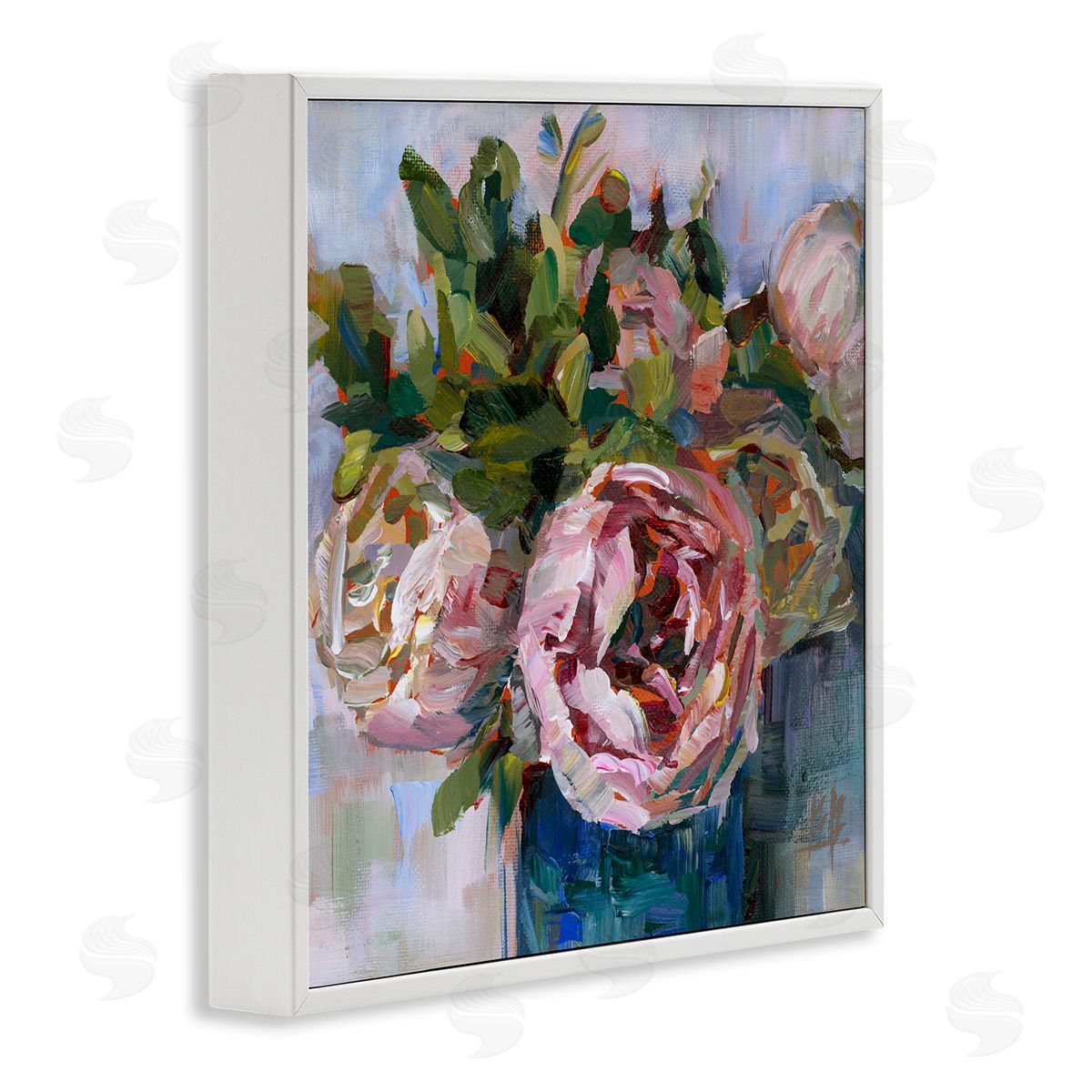 Full Ranunculus Bouquet White Frame Print Wall Art, Home Decor by Borcherding