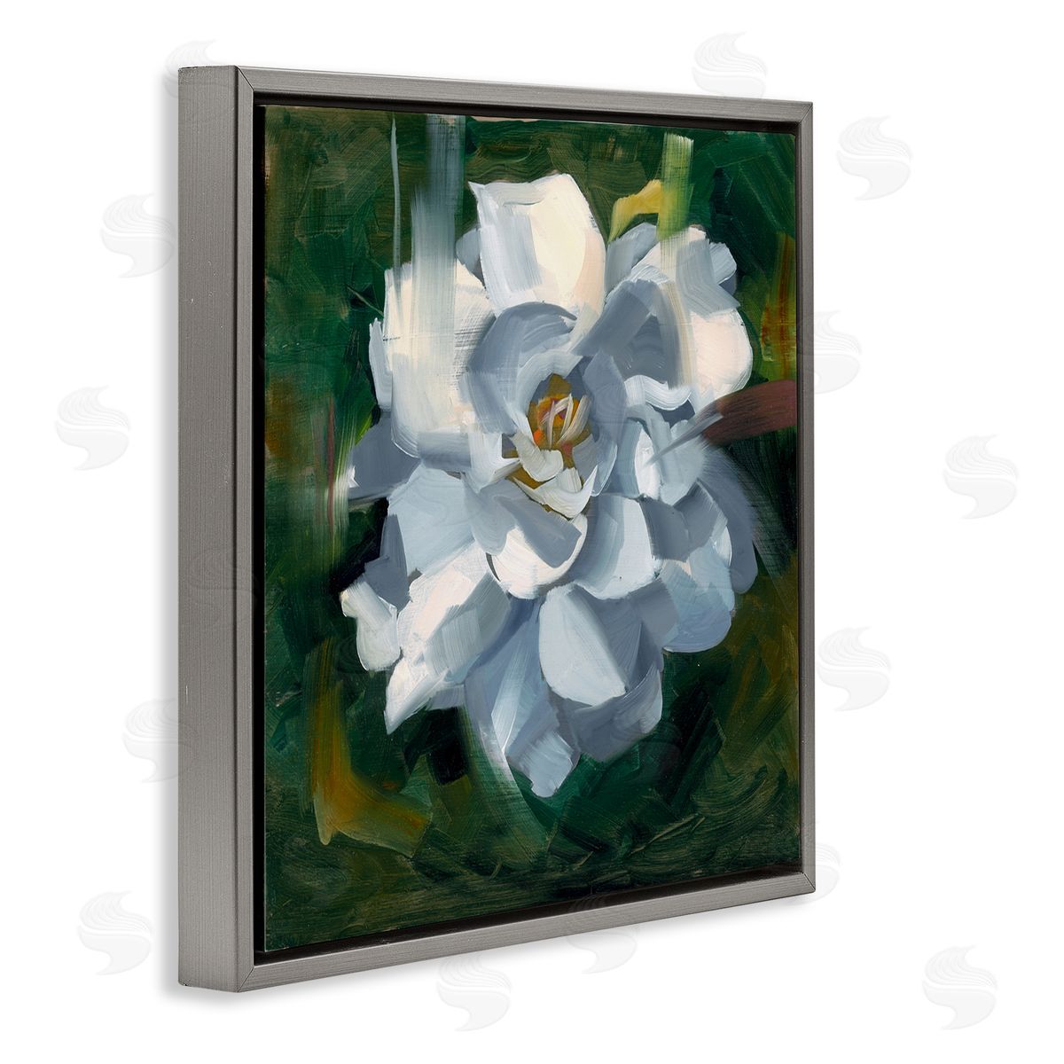 Paint Streaked Flower Grey Floating Frame Canvas Wall Art, Home Decor by Liz Jardine
