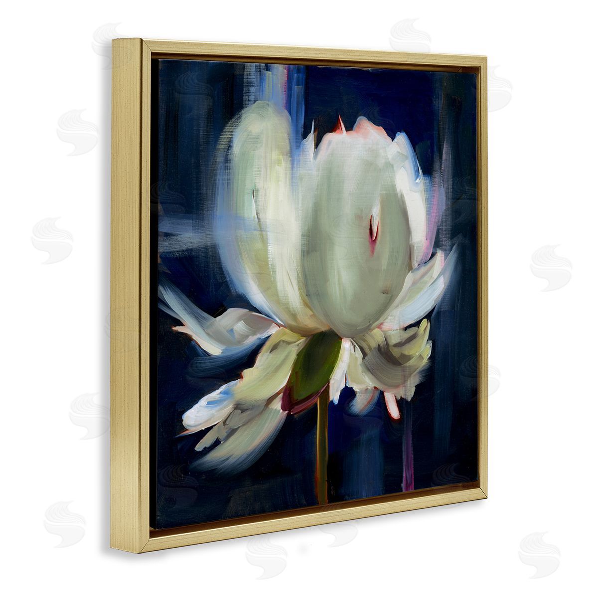 Abstract Painted Flower Gold Floating Frame Canvas Wall Art, Home Decor by Liz Jardine