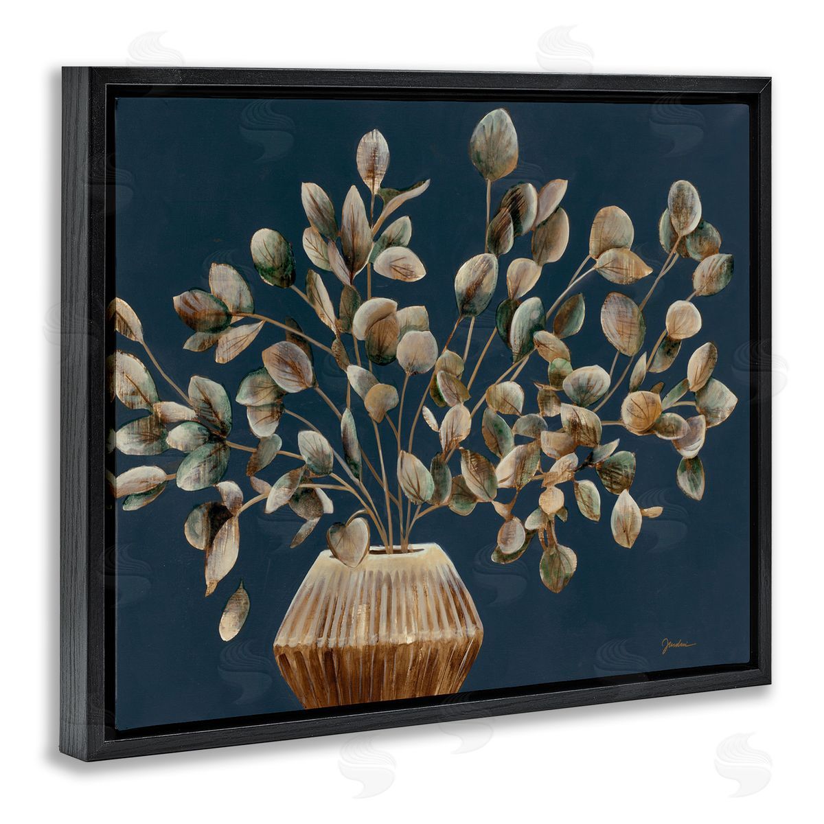 Rustic Eucalyptus Leaves Black Floating Frame Canvas Wall Art, Home Decor by Liz Jardine