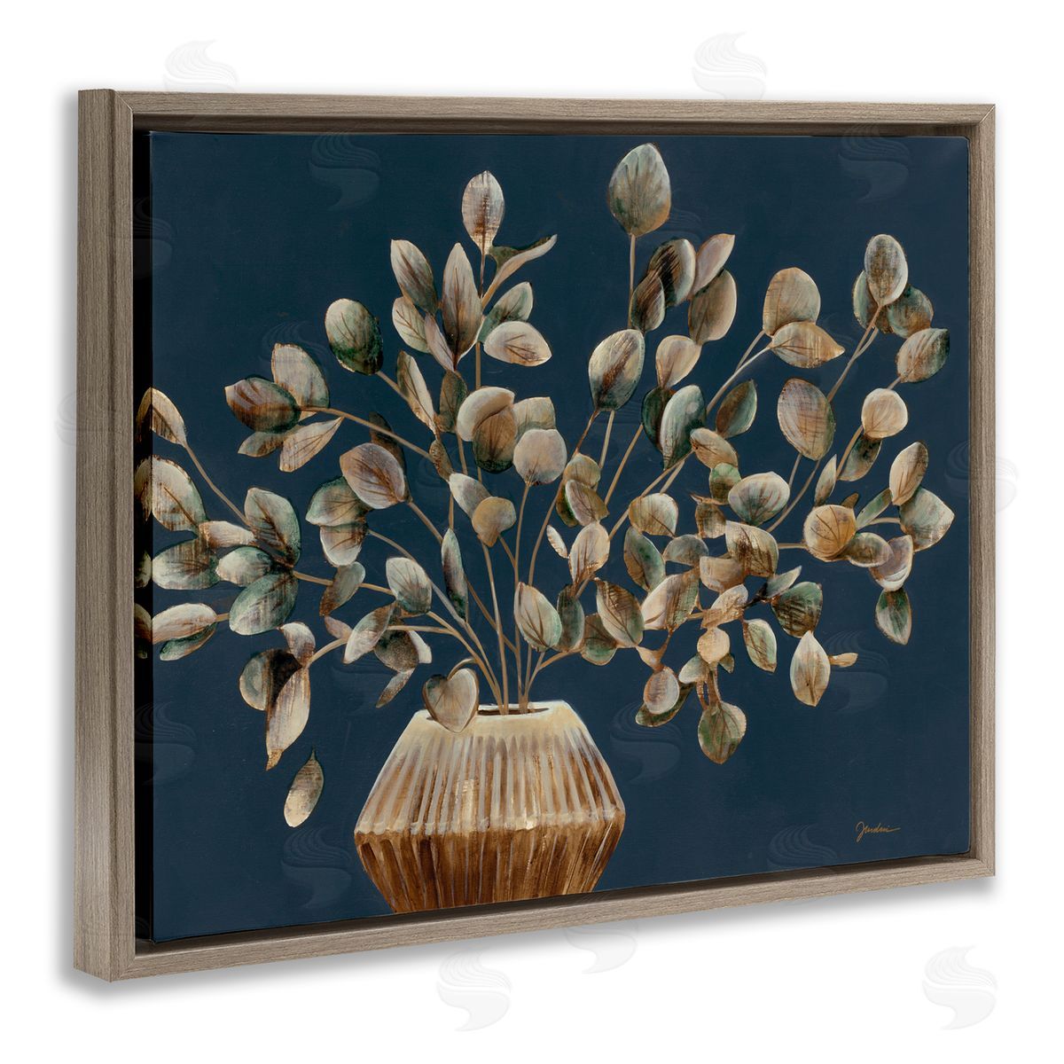 Rustic Eucalyptus Leaves Brown Floating Frame Canvas Wall Art, Home Decor by Liz Jardine