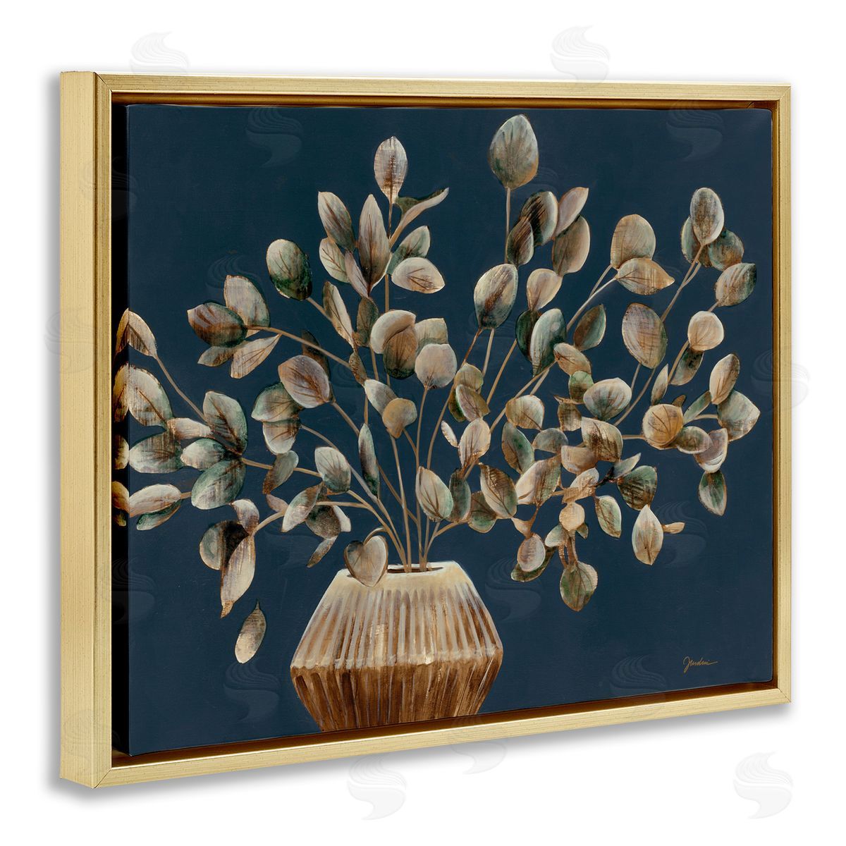 Rustic Eucalyptus Leaves Gold Floating Frame Canvas Wall Art, Home Decor by Liz Jardine