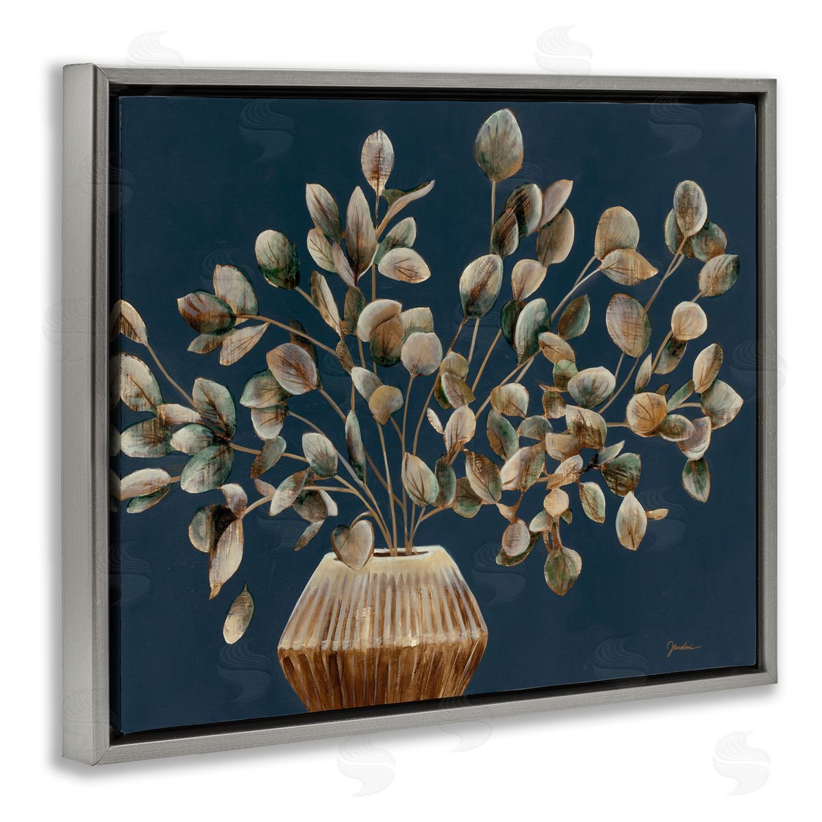 Rustic Eucalyptus Leaves Grey Floating Frame Canvas Wall Art, Home Decor by Liz Jardine