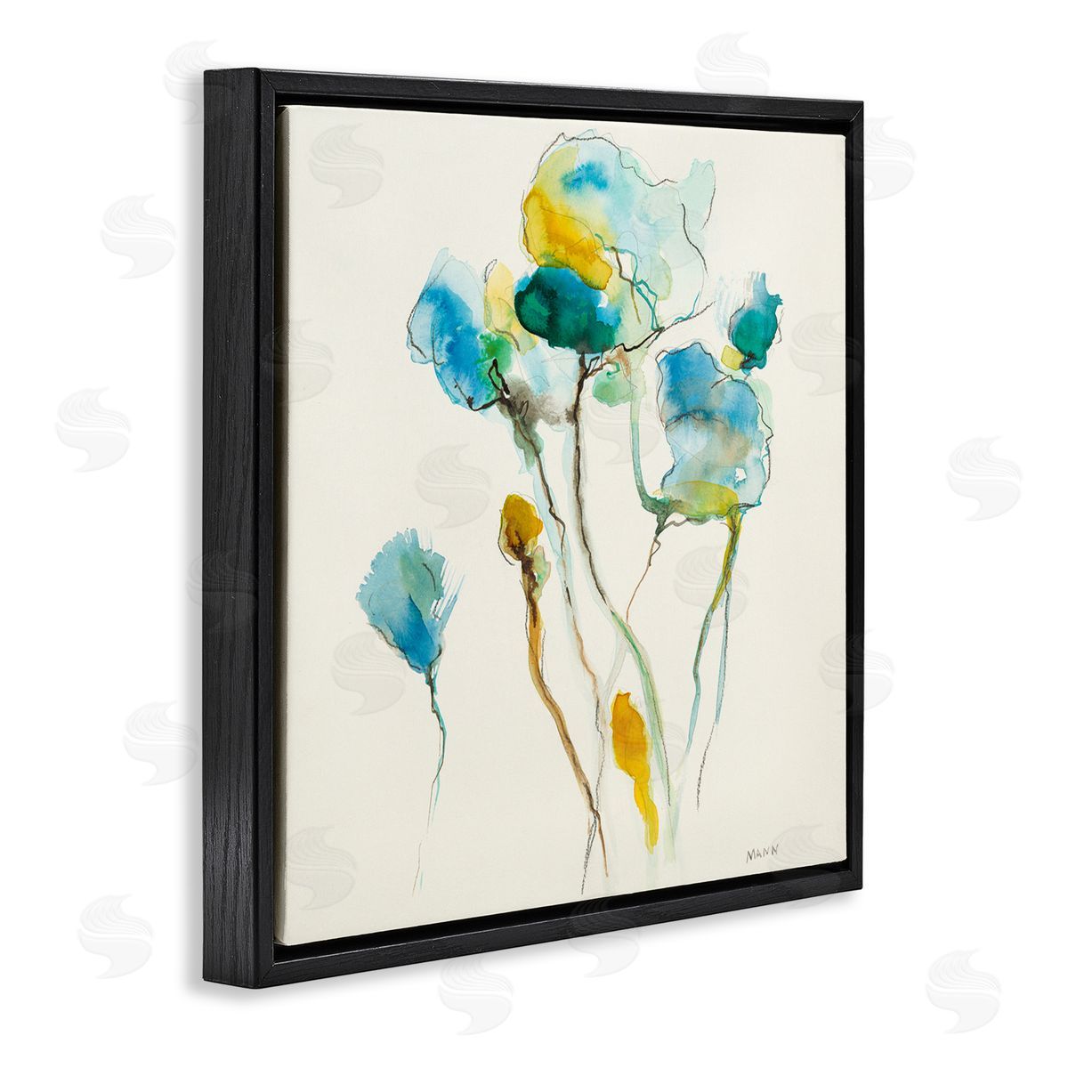 Patti Mann Abstract Watercolor Blooms Black Floating Frame Canvas Wall Art Print