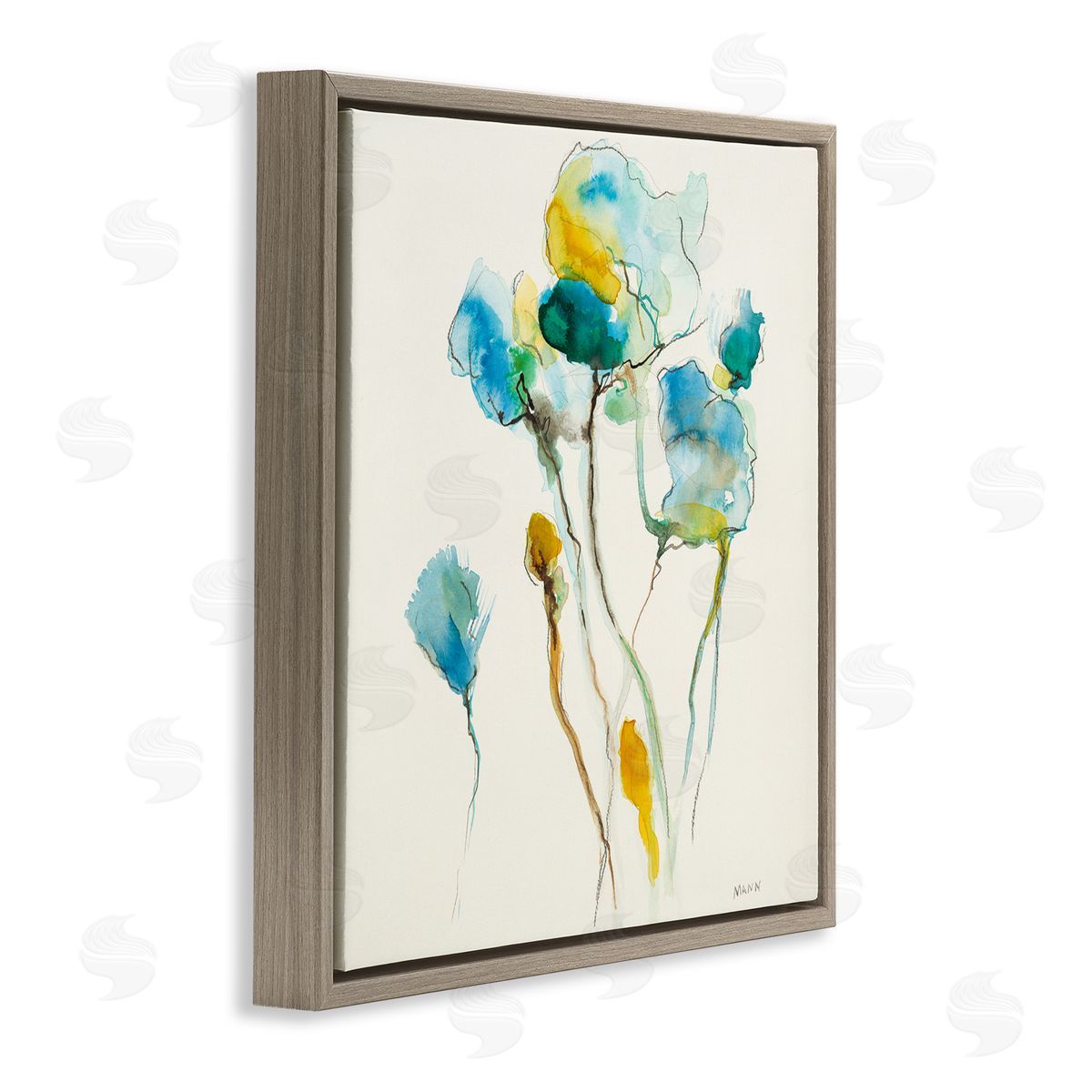 Patti Mann Abstract Watercolor Blooms Brown Floating Frame Canvas Wall Art Print