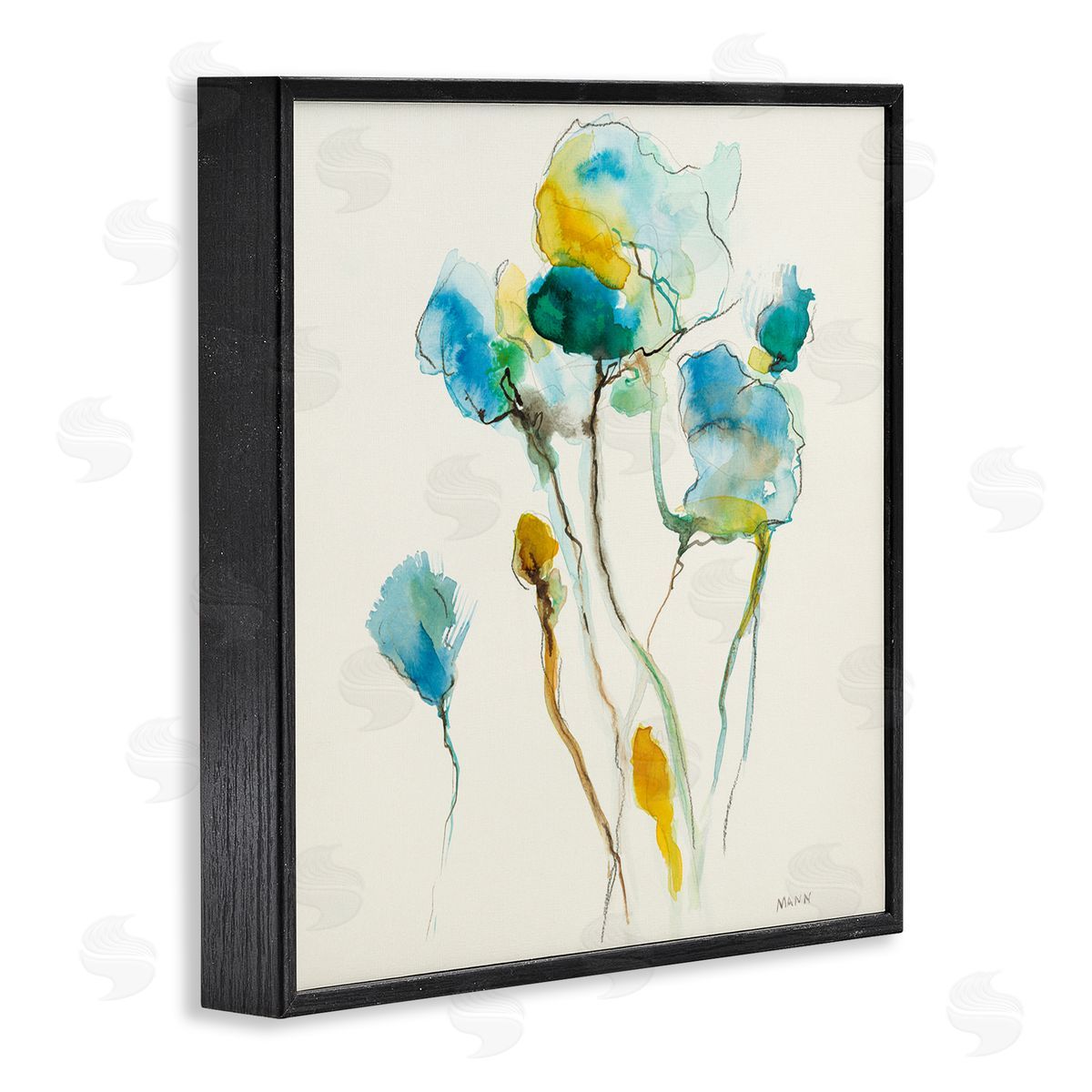 Patti Mann Abstract Watercolor Blooms Black Framed Giclee Wall Art Print