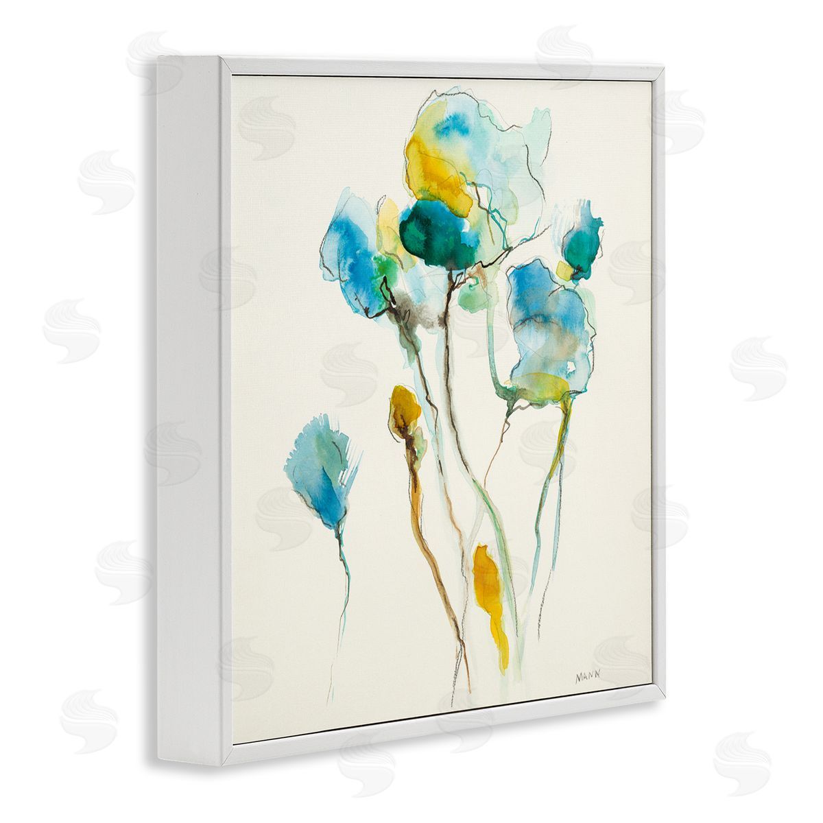 Patti Mann Abstract Watercolor Blooms White Framed Giclee Wall Art Print