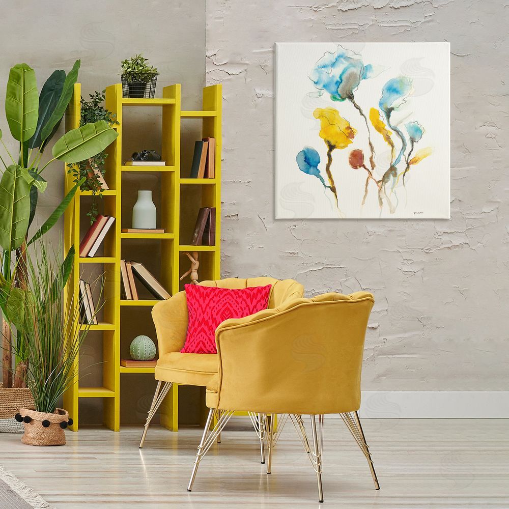 Patti Mann Modern Watercolor Blooms Canvas Wall Art Print in Room