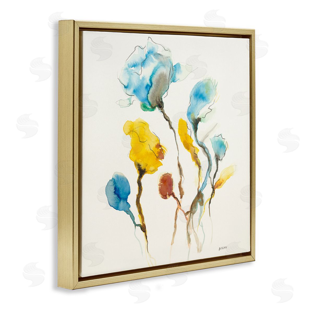 Patti Mann Modern Watercolor Blooms Gold Floating Frame Canvas Wall Art Print