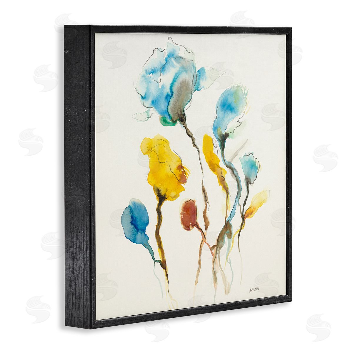 Patti Mann Modern Watercolor Blooms Black Framed Giclee Wall Art Print