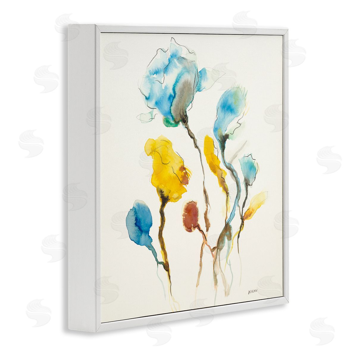 Patti Mann Modern Watercolor Blooms White Framed Giclee Wall Art Print