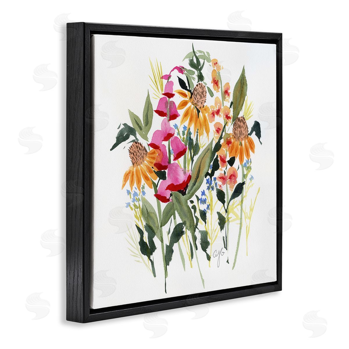Abstract Varied Bouquet Black Floating Frame Canvas Wall Art, Home Decor by Alexandria Gilbert Kincaid