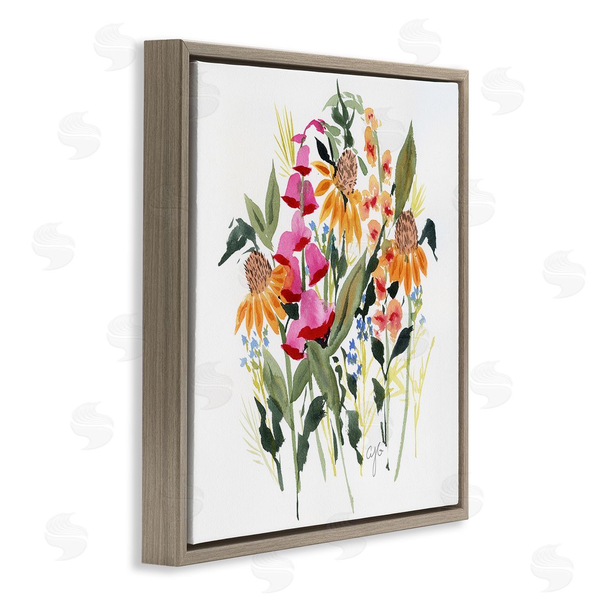Abstract Varied Bouquet Brown Floating Frame Canvas Wall Art, Home Decor by Alexandria Gilbert Kincaid