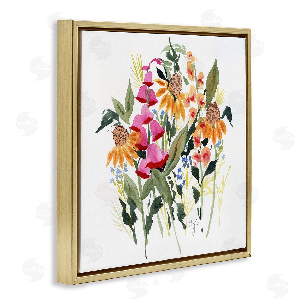 Abstract Varied Bouquet Gold Floating Frame Canvas Wall Art, Home Decor by Alexandria Gilbert Kincaid