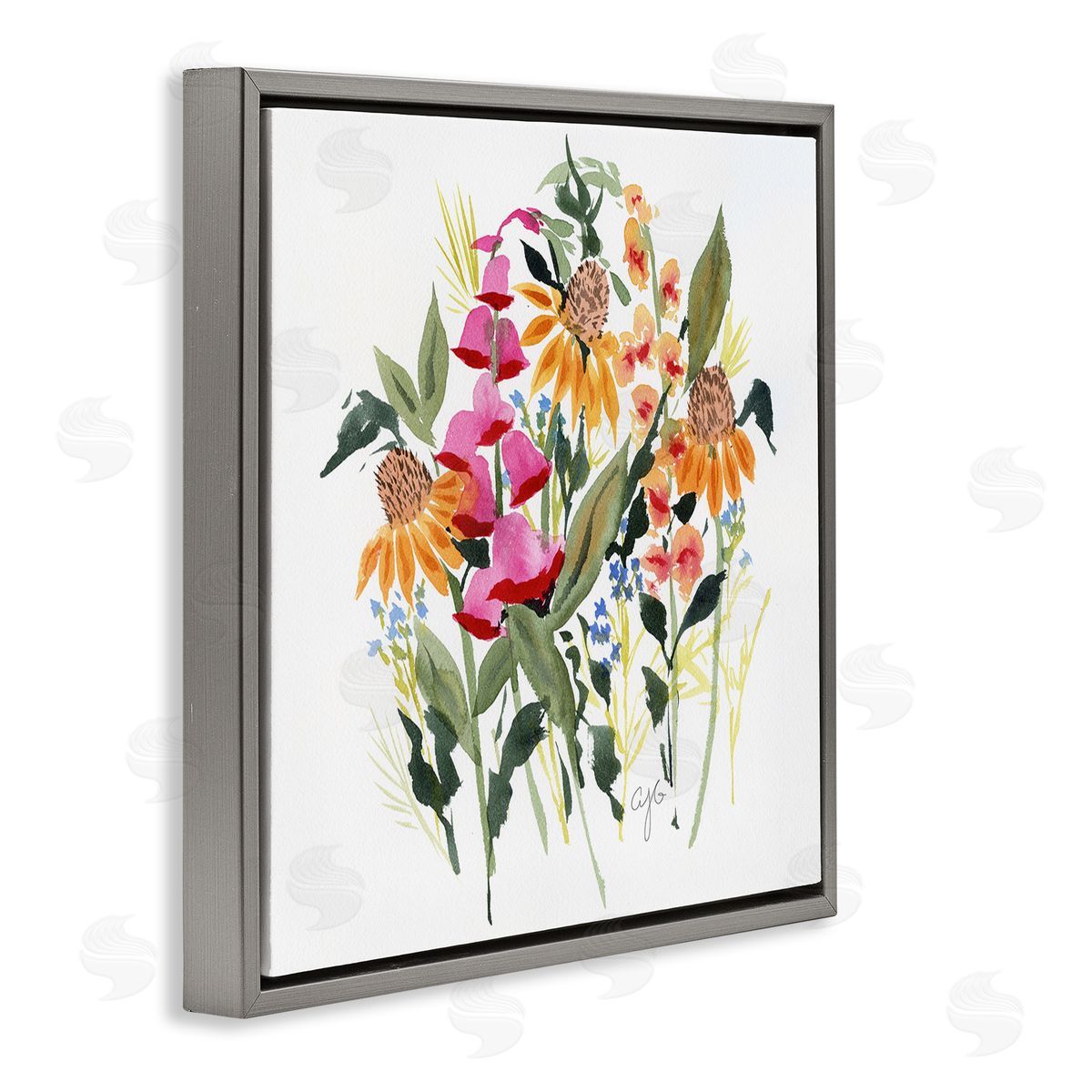 Abstract Varied Bouquet Grey Floating Frame Canvas Wall Art, Home Decor by Alexandria Gilbert Kincaid