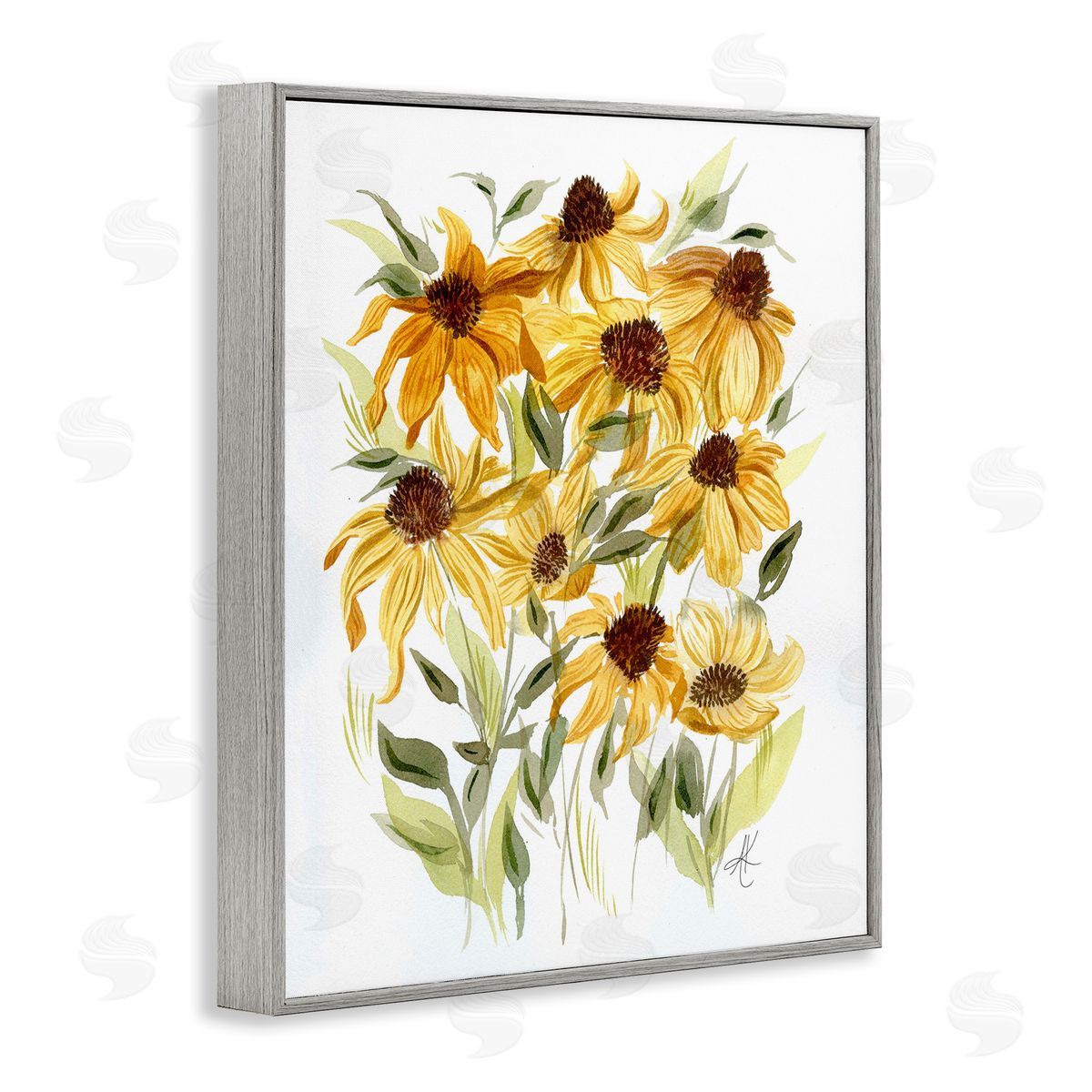 Yellow Rudbeckia Florals Grey Frame Print Wall Art, Home Decor by Alexandria Gilbert Kincaid