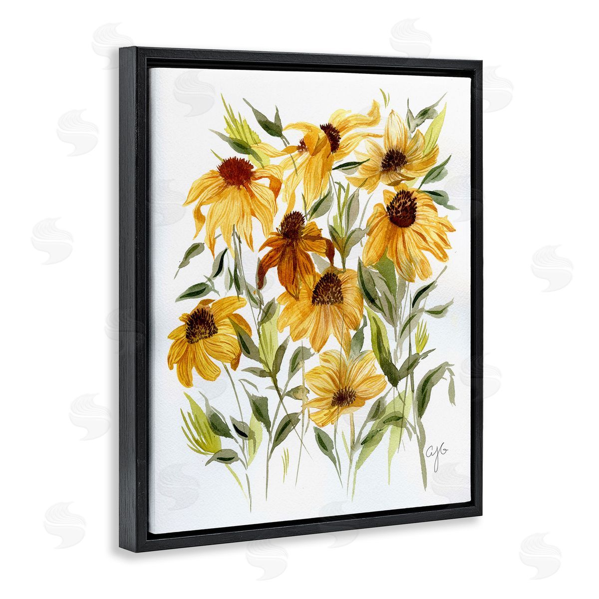 Wild Rudbeckia Flowers Black Floating Frame Canvas Wall Art, Home Decor by Alexandria Gilbert Kincaid
