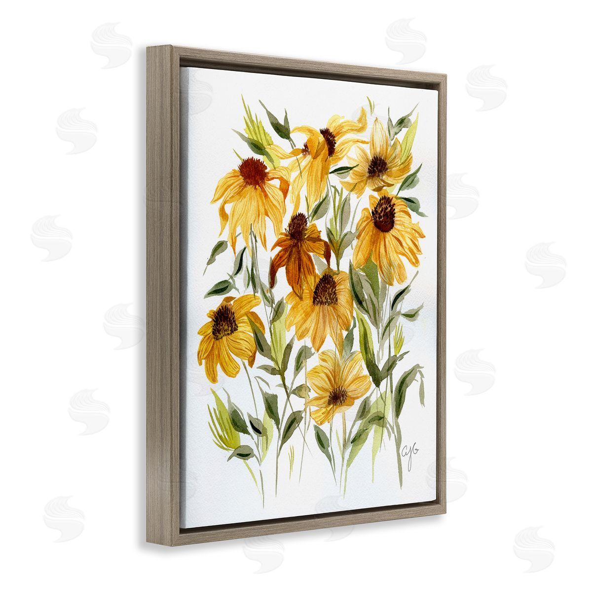 Wild Rudbeckia Flowers Brown Floating Frame Canvas Wall Art, Home Decor by Alexandria Gilbert Kincaid