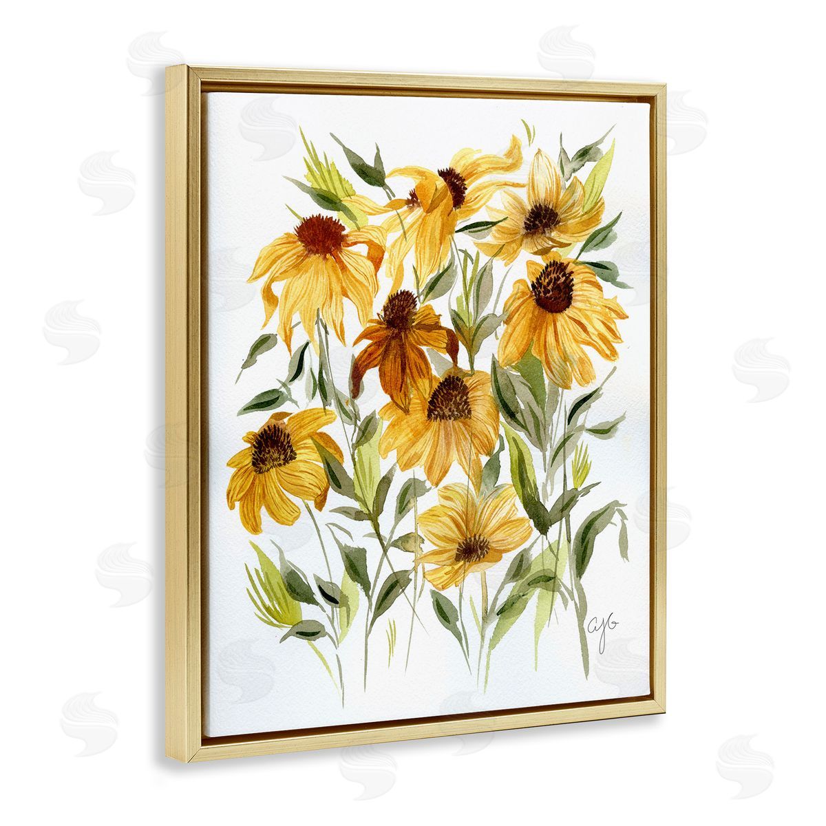 Wild Rudbeckia Flowers Gold Floating Frame Canvas Wall Art, Home Decor by Alexandria Gilbert Kincaid