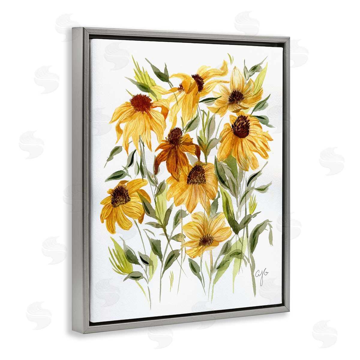 Wild Rudbeckia Flowers Grey Floating Frame Canvas Wall Art, Home Decor by Alexandria Gilbert Kincaid