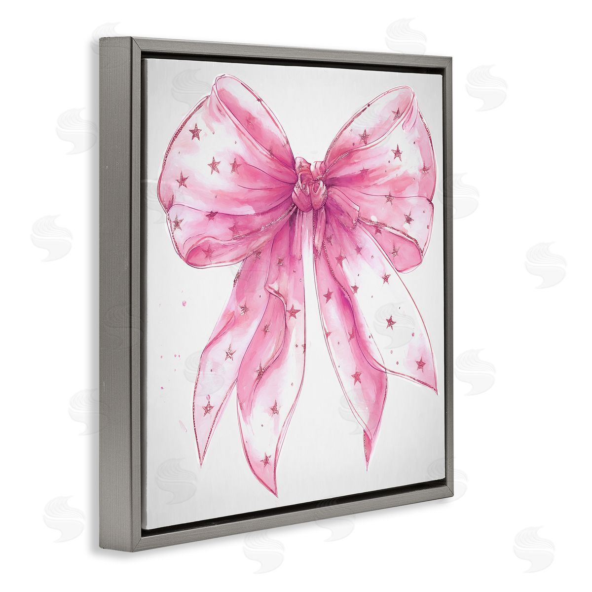 Ramona Murdock Fabulous Pink Bow Gray Floating Frame Canvas Wall Art Print