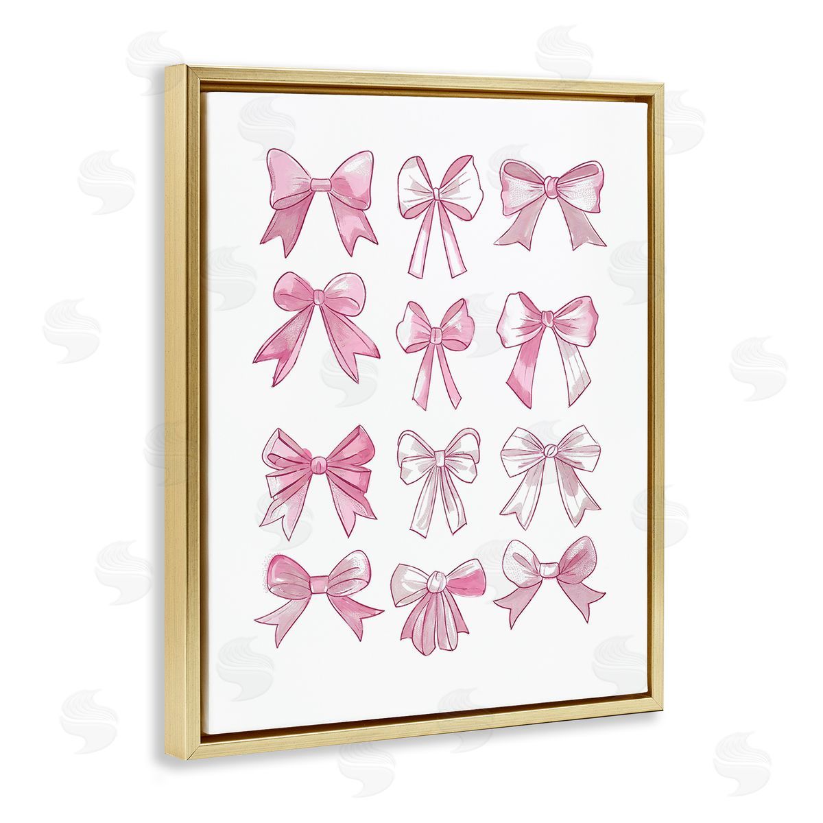 Fabulous Bows Pattern Gold Floating Frame Canvas Wall Art, Home Decor by Ramona Murdock