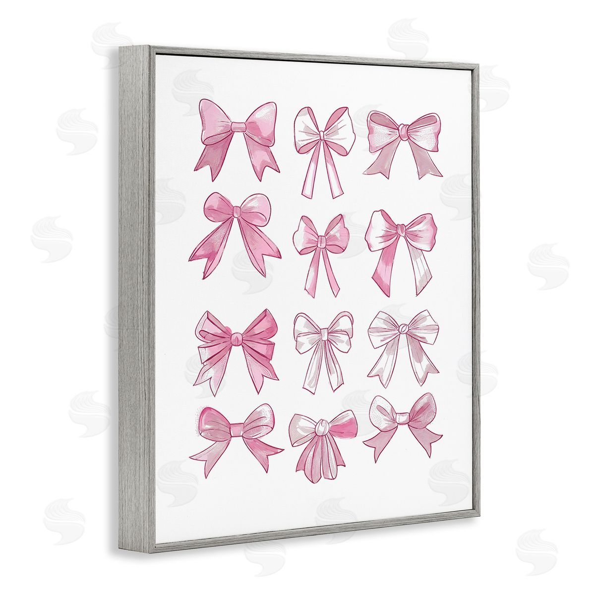 Fabulous Bows Pattern Grey Frame Print Wall Art, Home Decor by Ramona Murdock