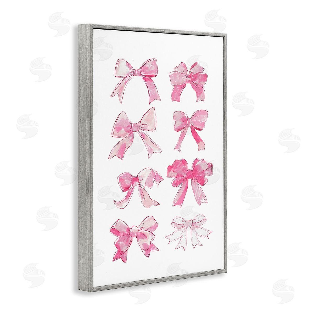 Rows Of Pink Bows Grey Frame Print Wall Art, Home Decor by Ramona Murdock