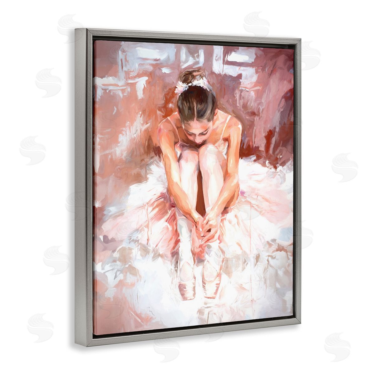 Serene Ballerina Visage Grey Floating Frame Canvas Wall Art, Home Decor by Ramona Murdock