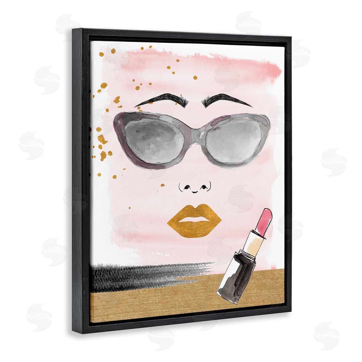 Lipstick and Glam Face Black Floating Frame Canvas Wall Art, Home Decor by Lanie Loreth
