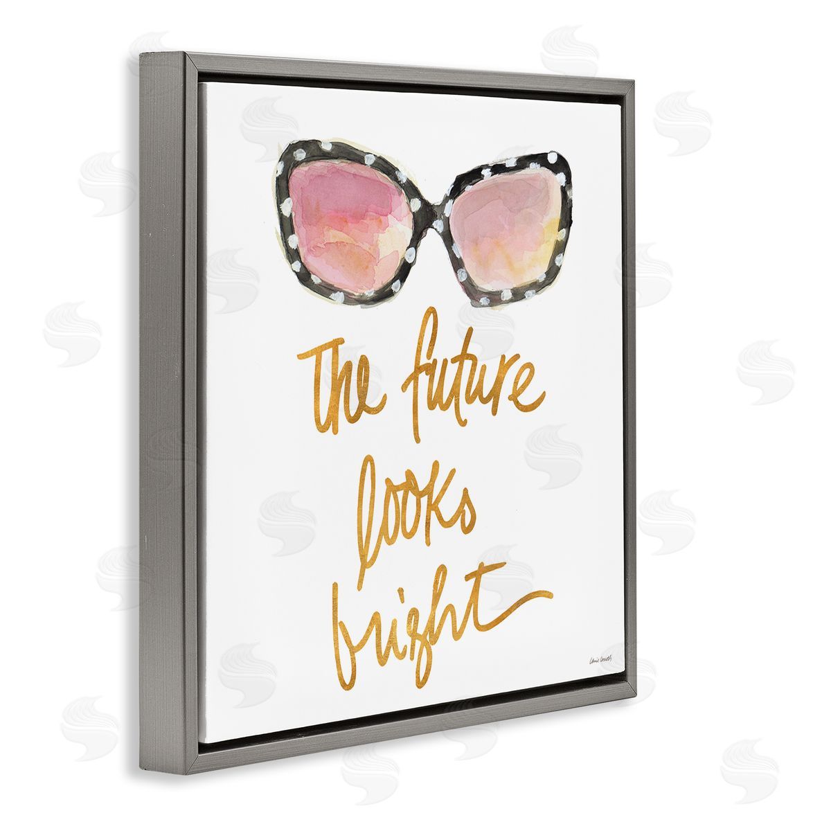 Future Looks Bright Grey Floating Frame Canvas Wall Art, Home Decor by Lanie Loreth