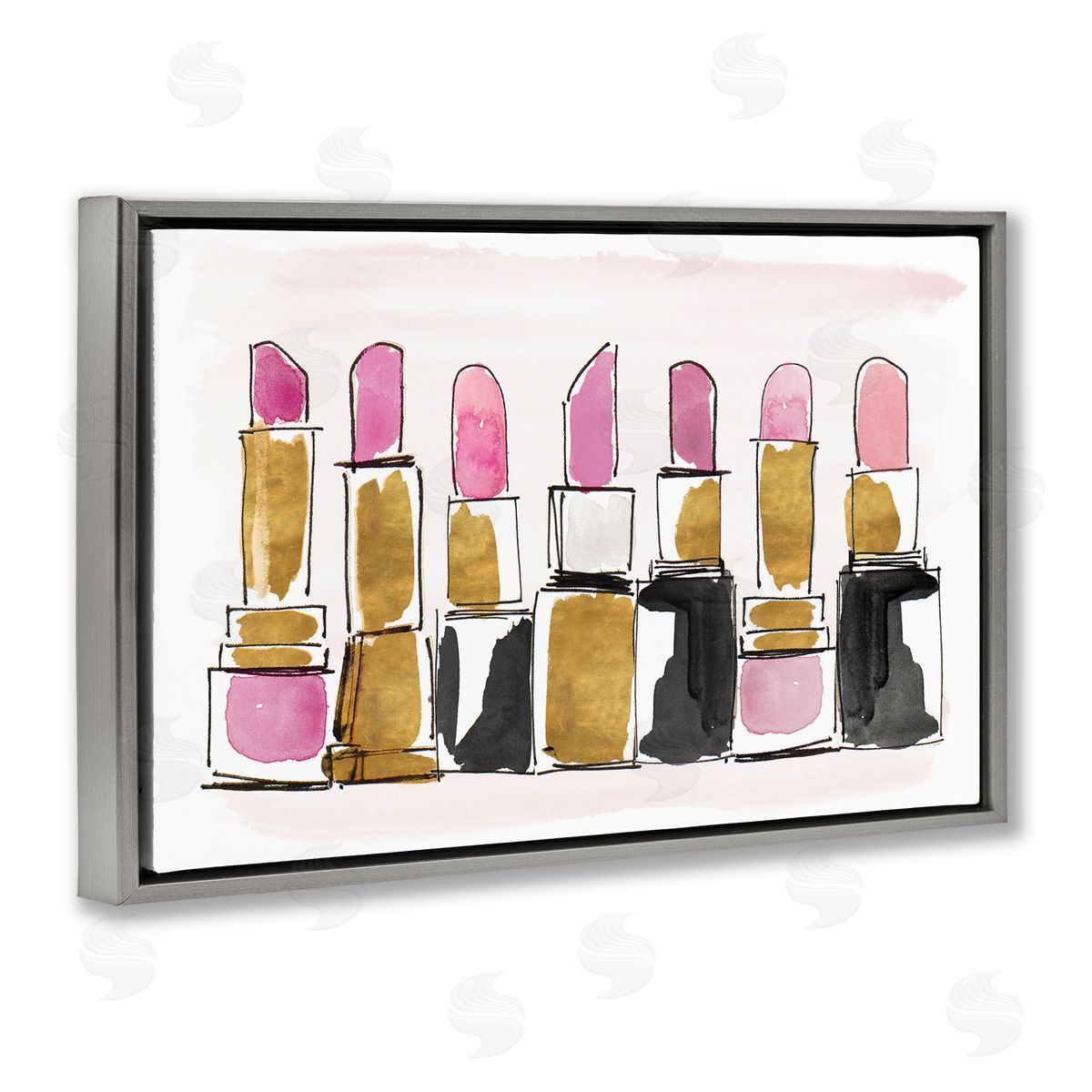 Lanie Loreth Glam Lipstick Doodle Gray Floating Frame Canvas Wall Art Print