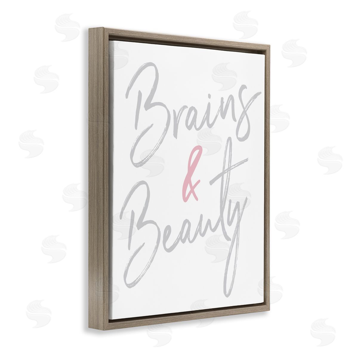 Brains and Beauty Phrase Brown Floating Frame Canvas Wall Art, Home Decor by Elizabeth Medley