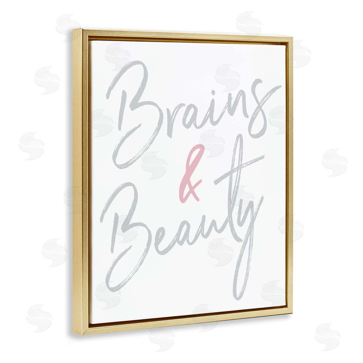 Brains and Beauty Phrase Gold Floating Frame Canvas Wall Art, Home Decor by Elizabeth Medley