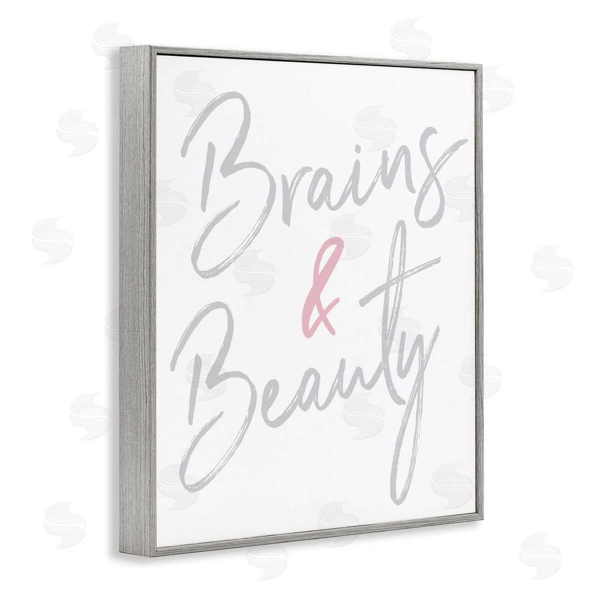 Brains and Beauty Phrase Grey Frame Print Wall Art, Home Decor by Elizabeth Medley