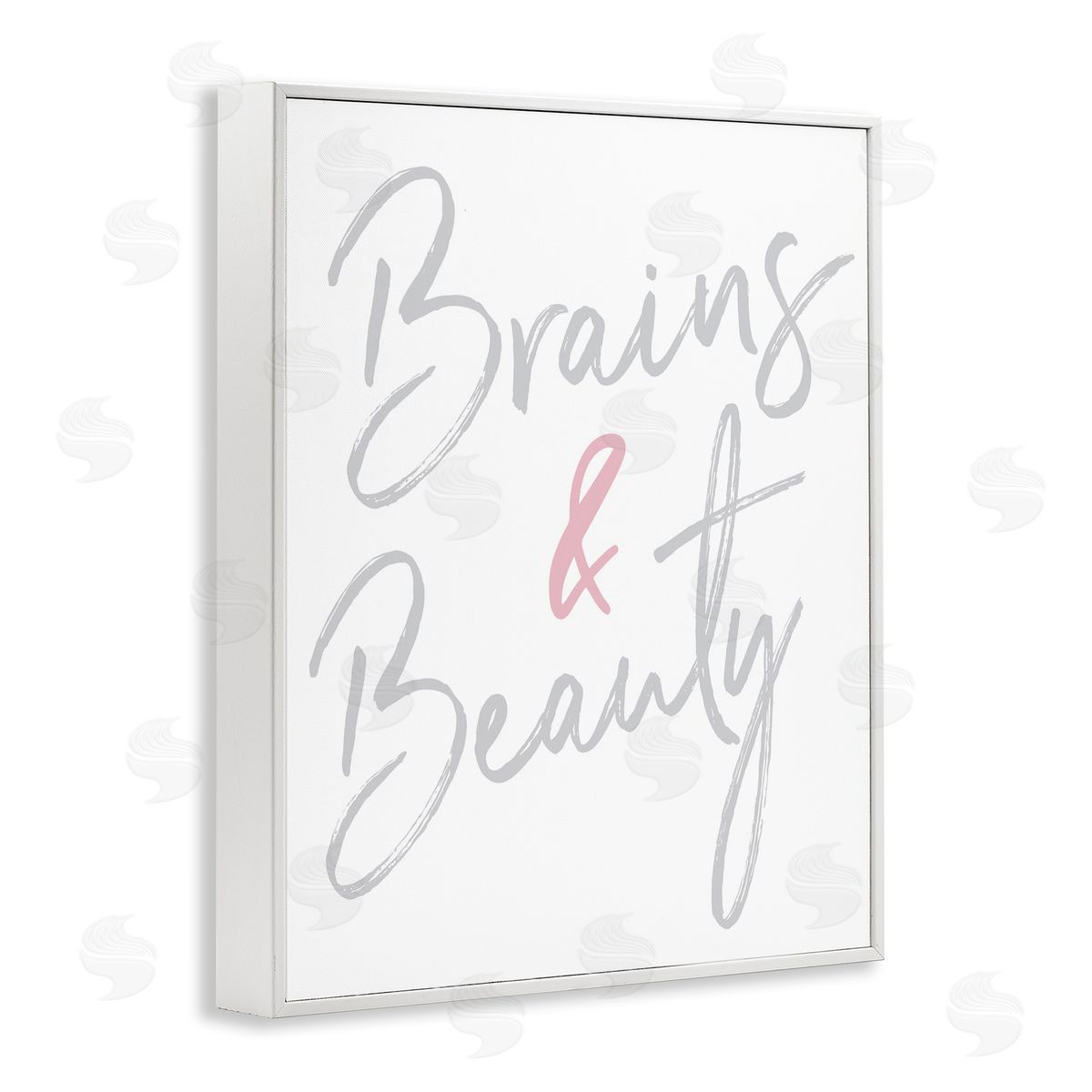 Brains and Beauty Phrase White Frame Print Wall Art, Home Decor by Elizabeth Medley
