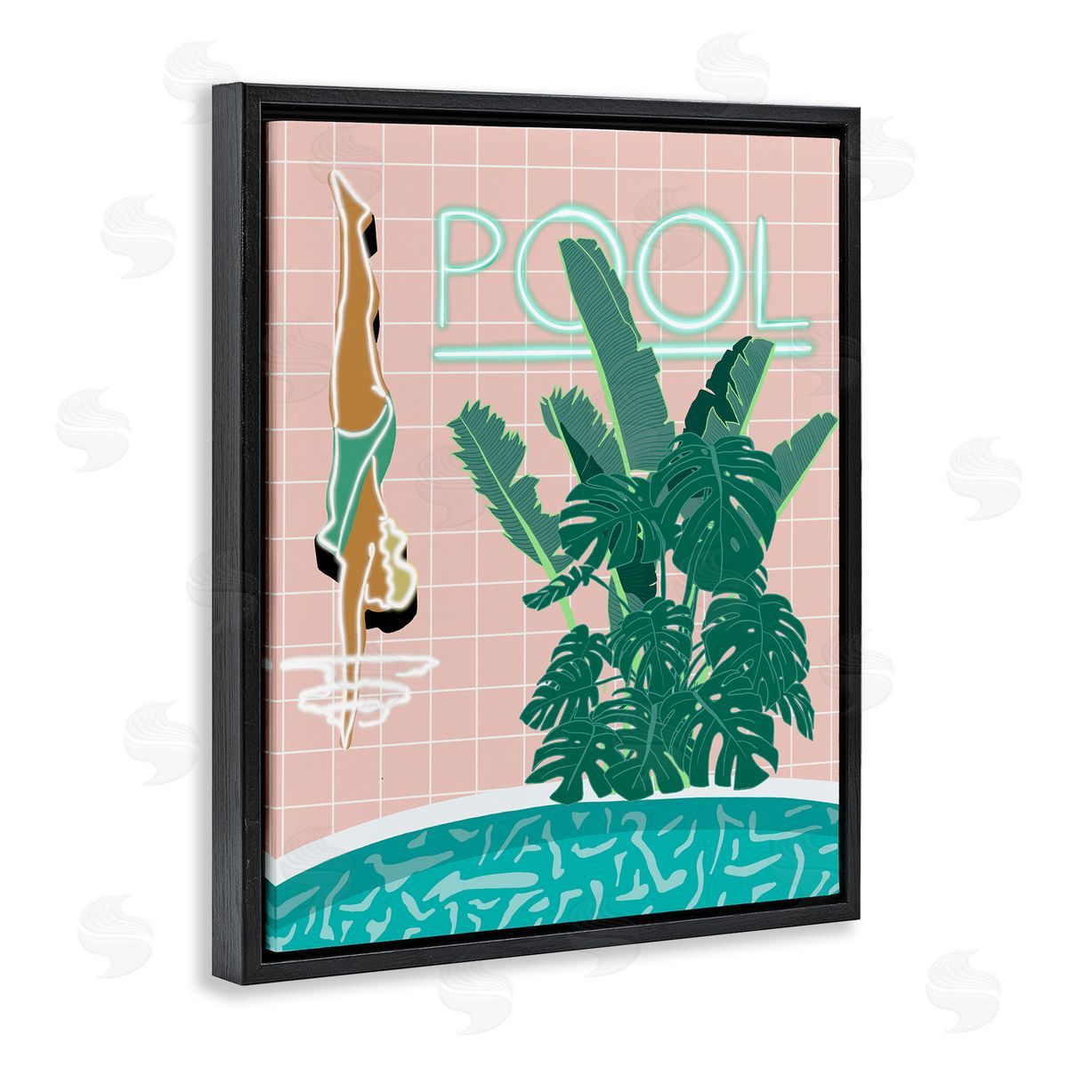 Retro Diving Pool Black Floating Frame Canvas Wall Art, Home Decor by Jen Bucheli