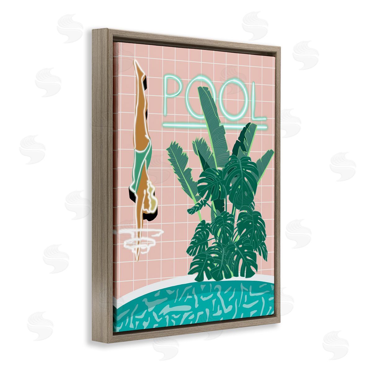 Retro Diving Pool Brown Floating Frame Canvas Wall Art, Home Decor by Jen Bucheli