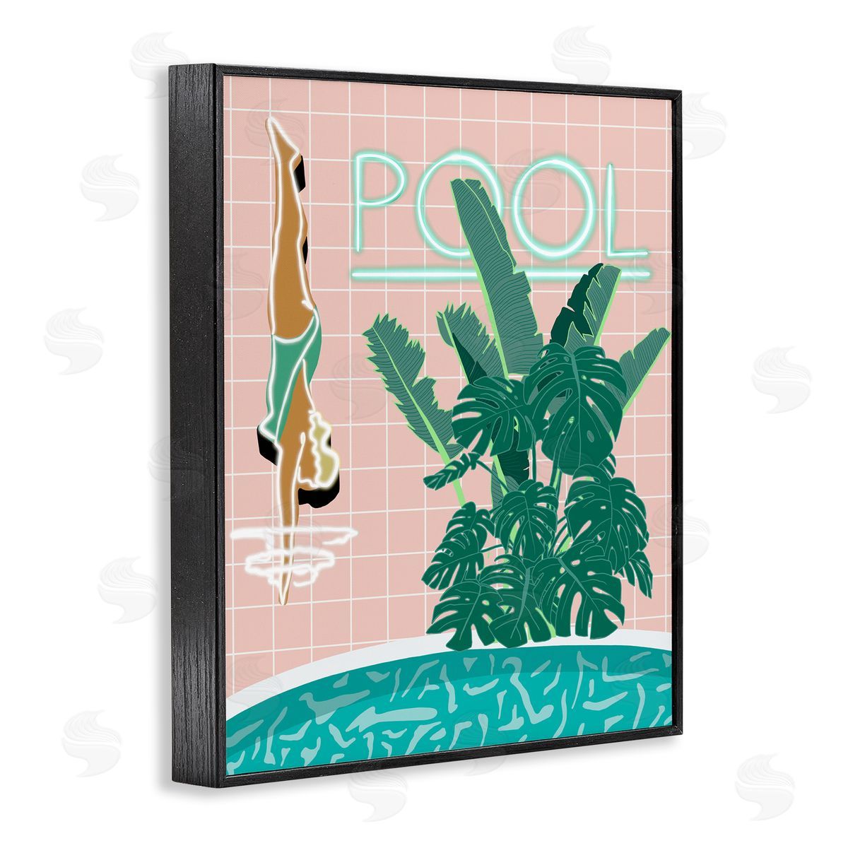 Retro Diving Pool Black Frame Print Wall Art, Home Decor by Jen Bucheli