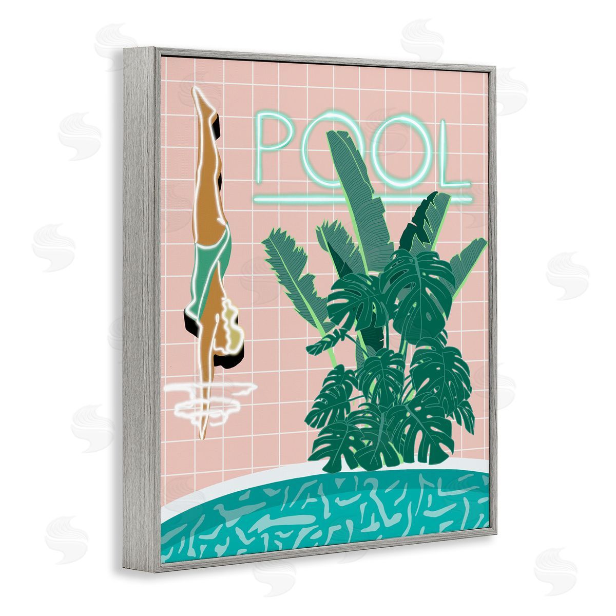 Retro Diving Pool Grey Frame Print Wall Art, Home Decor by Jen Bucheli