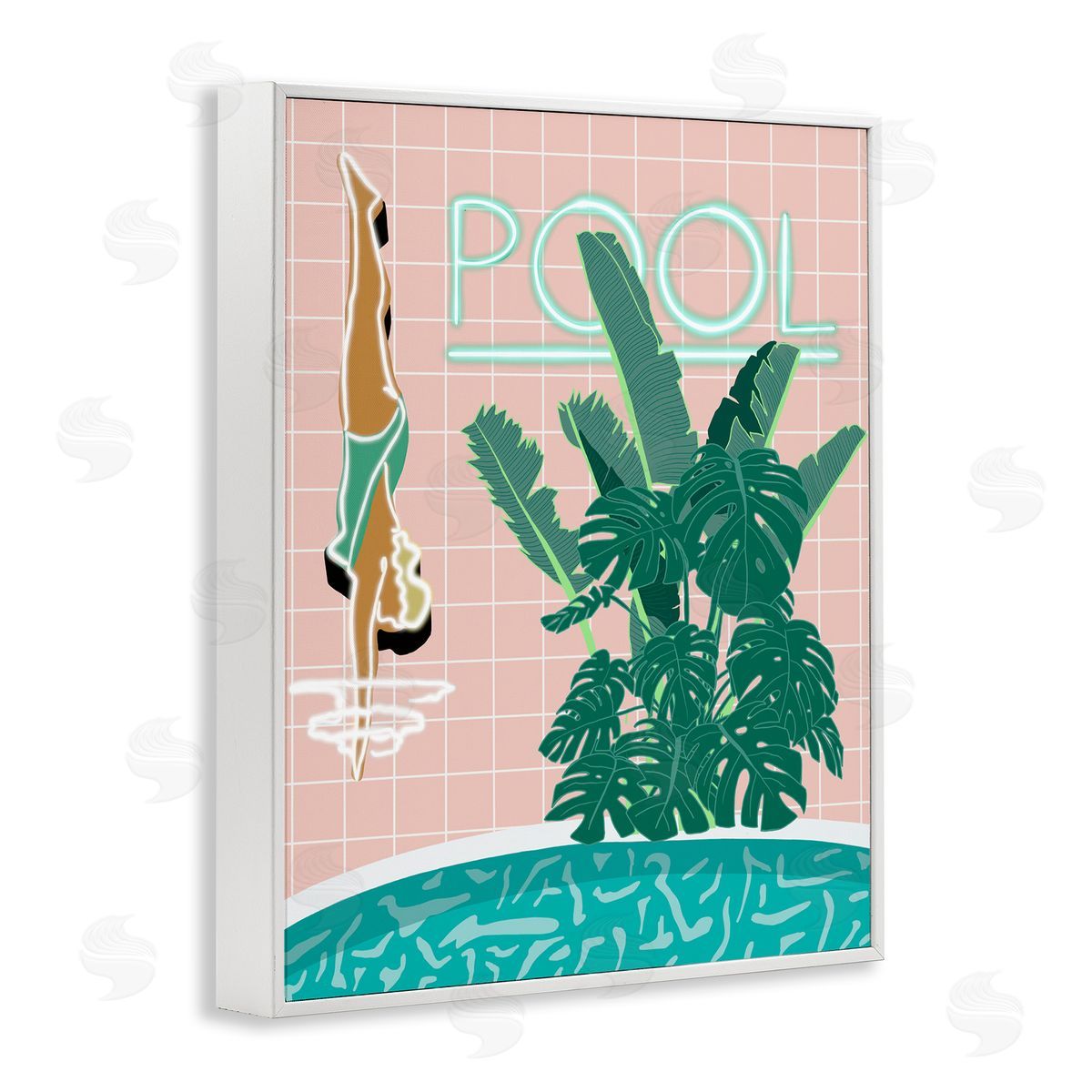 Retro Diving Pool White Frame Print Wall Art, Home Decor by Jen Bucheli